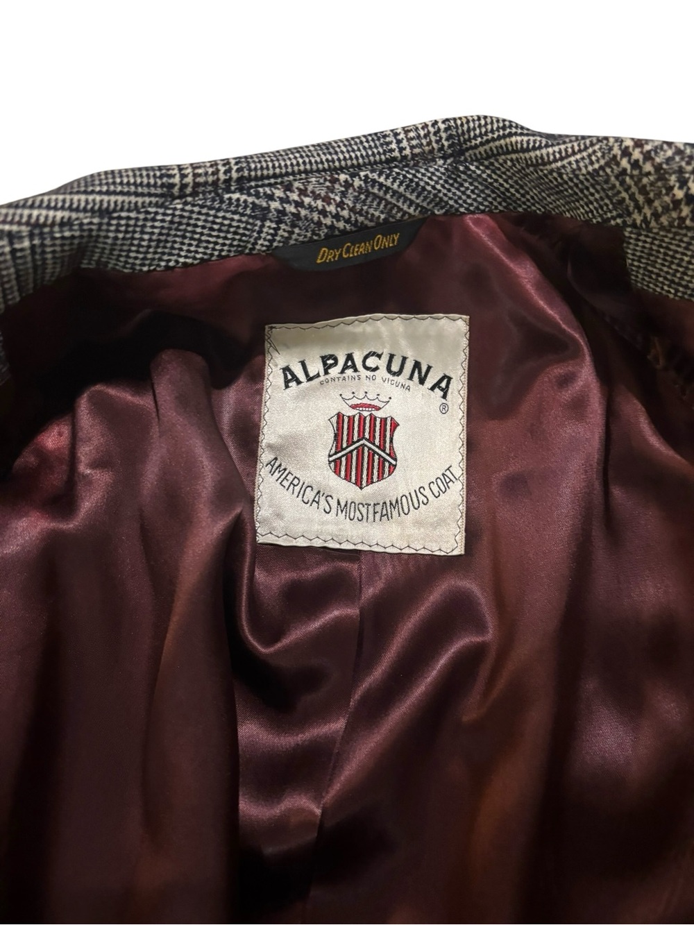 70s Vtg Plaid OverCoat Mens ALPACUNA Famous-Barr Alpaca Wool Blend Approx 46R - Picture 8 of 12